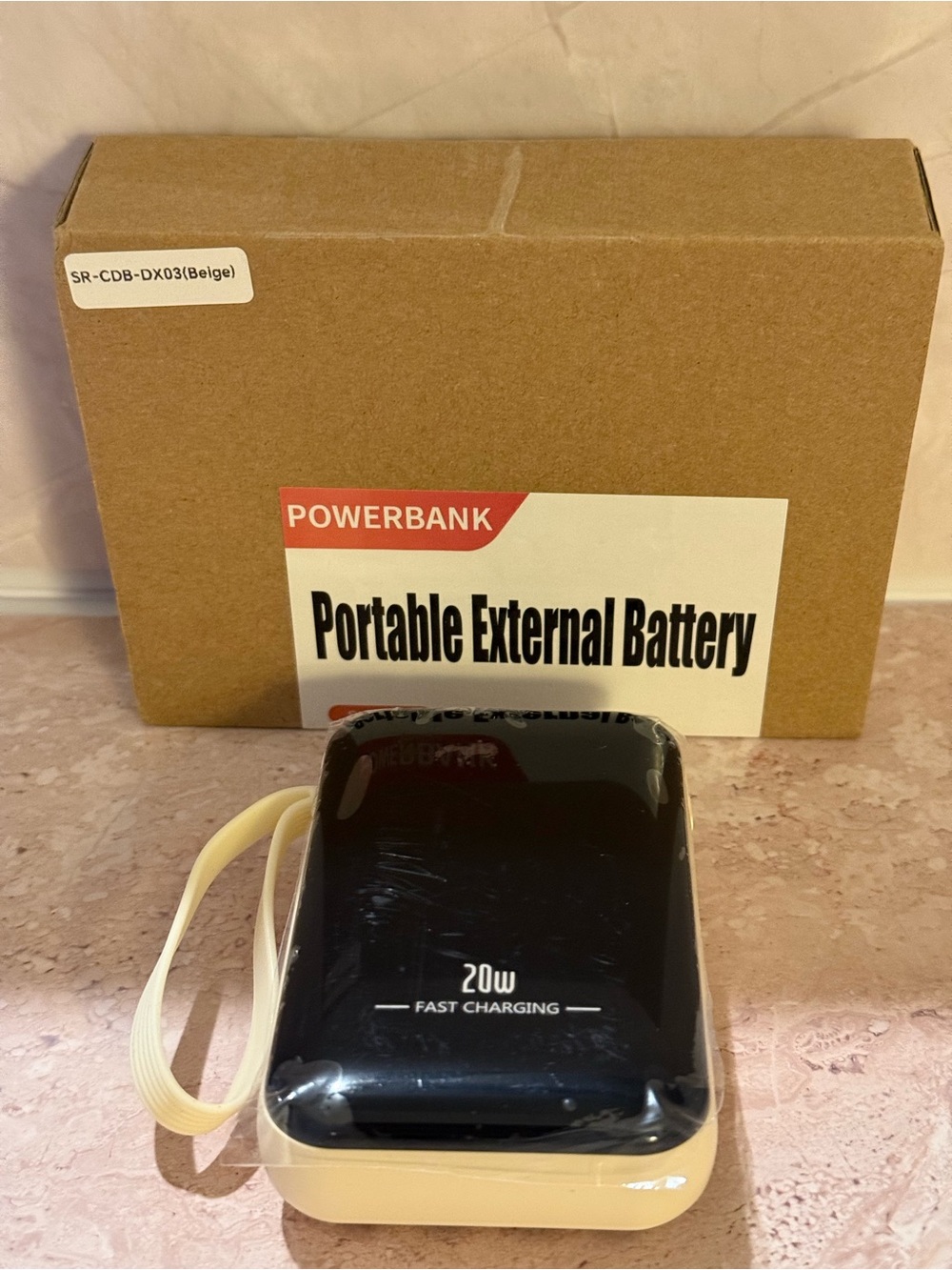 10000mAh 20W Fast Charging Portable Power Bank with Built-in Cables Cream Color